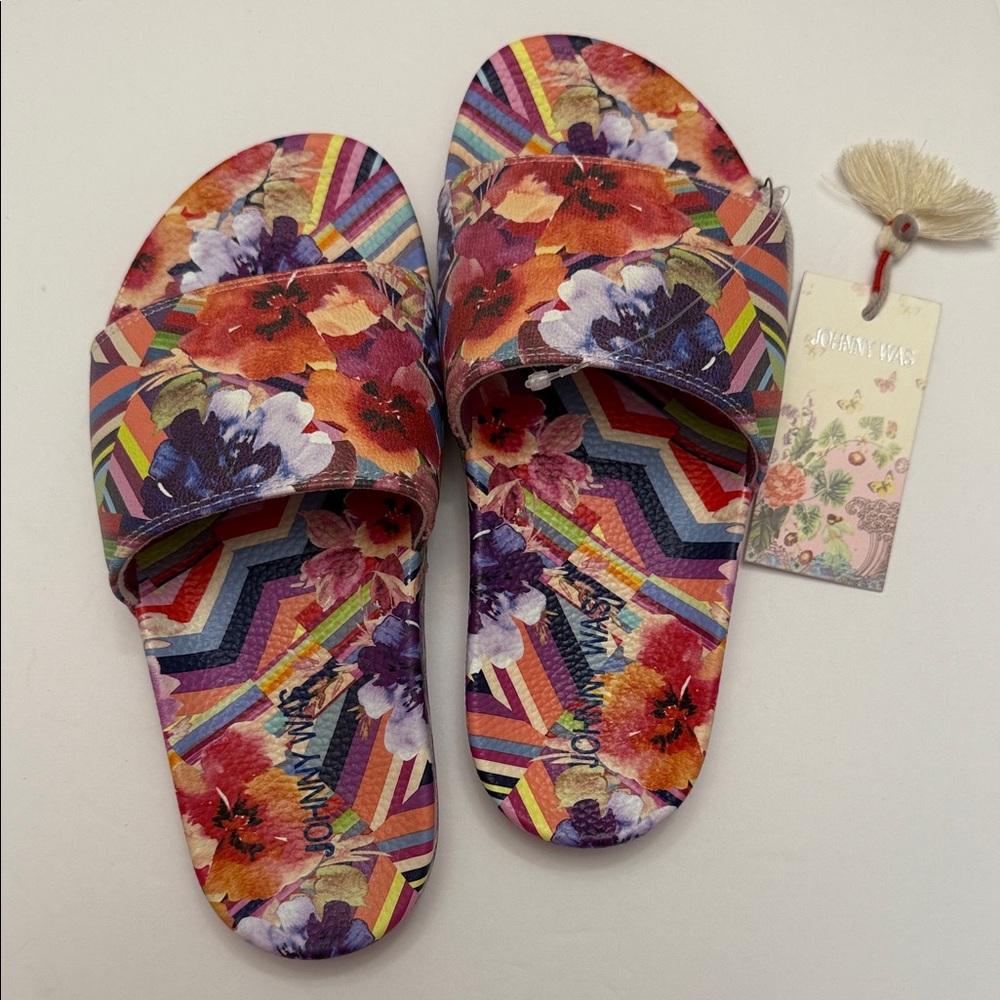 Johnny Was Vibrant Floral Stripe Sandals